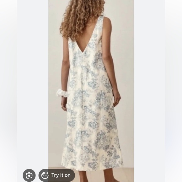 Reformation Monique dress linen blue floral SZ XS - Picture 3 of 4